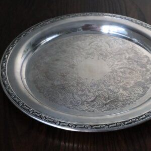 Vintage Oneida Silversmiths Round Silver Serving Tray